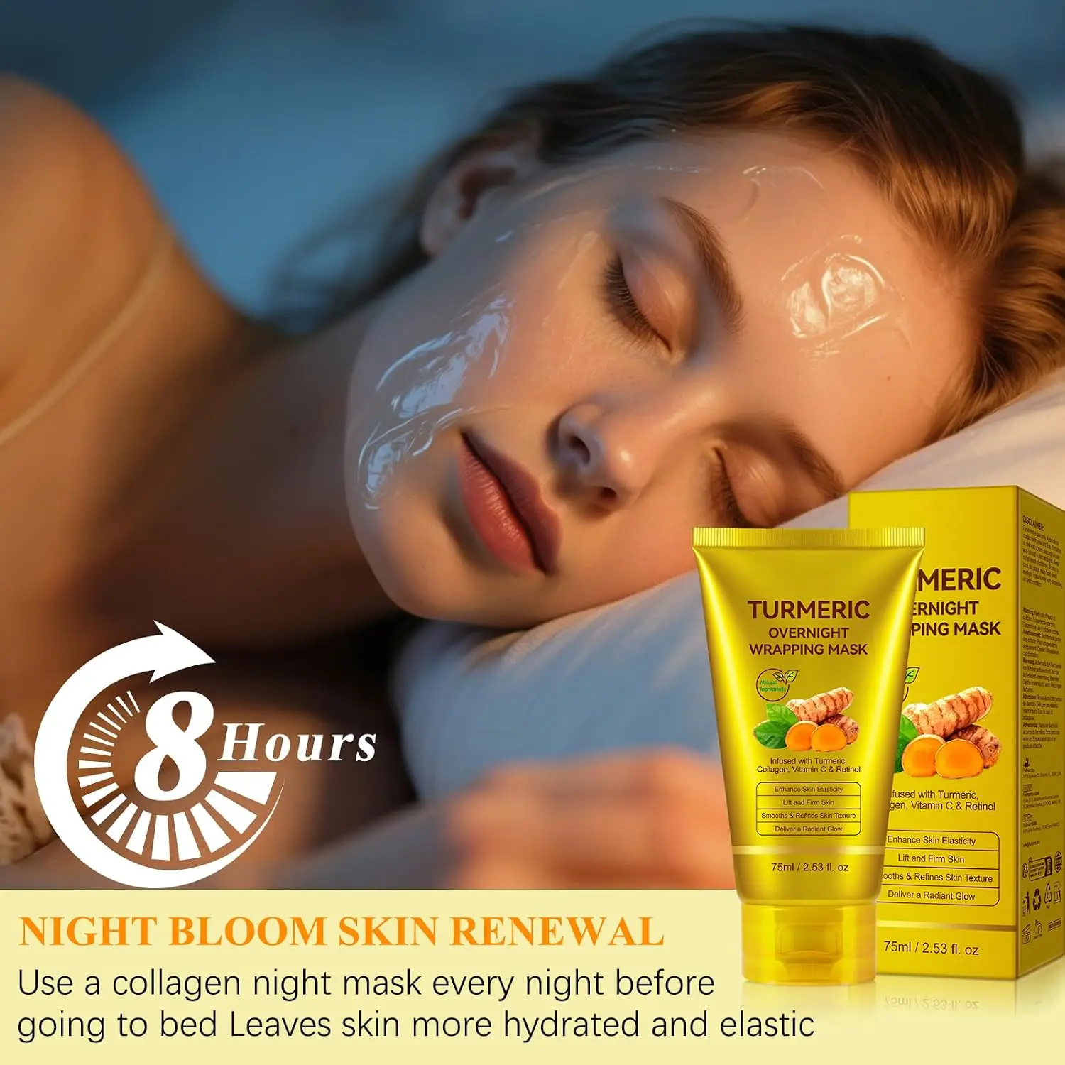 Turmeric Vitamin C Collagen Overnight Wrapping Peel Off Mask with Retinol for A Clear, Dewy, Radiant Complexion Against Roughed & Stressed & Saggy Skin,Anti-Aging/Wrinkles/Fine Lines