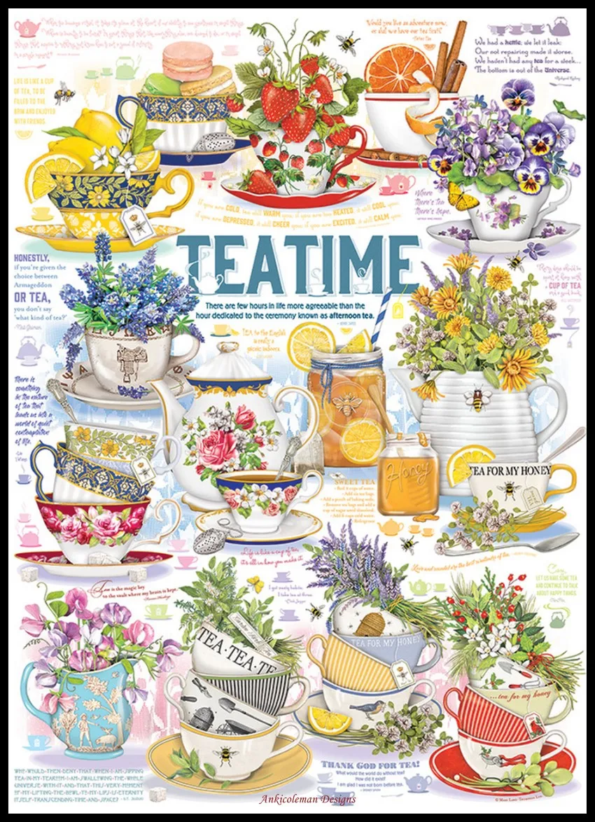 2024Tea Time 4 - Counted Cross Stitch Kits - DIY Handmade Needlework Embroidery 14 CT Aida Sets DMC Color