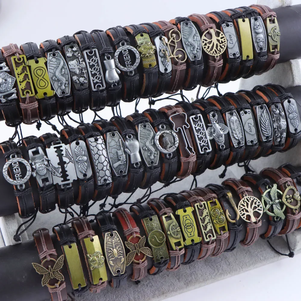 10 sztuk/partia bransoletki w stylu vintage, mankiety, metalowy wisiorek w stylu vintage, skórzane bransoletki w kształcie gwiazdy, biżuteria damska i męska, przyjaciel — zdjęcie 2