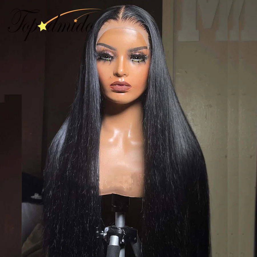 TOPODMIDO 26 inches 13x6x1 Lace Front Wig with Baby Hair Natural Black Color Brazilian Hair T Part Transparent Lace Glueles Wigs