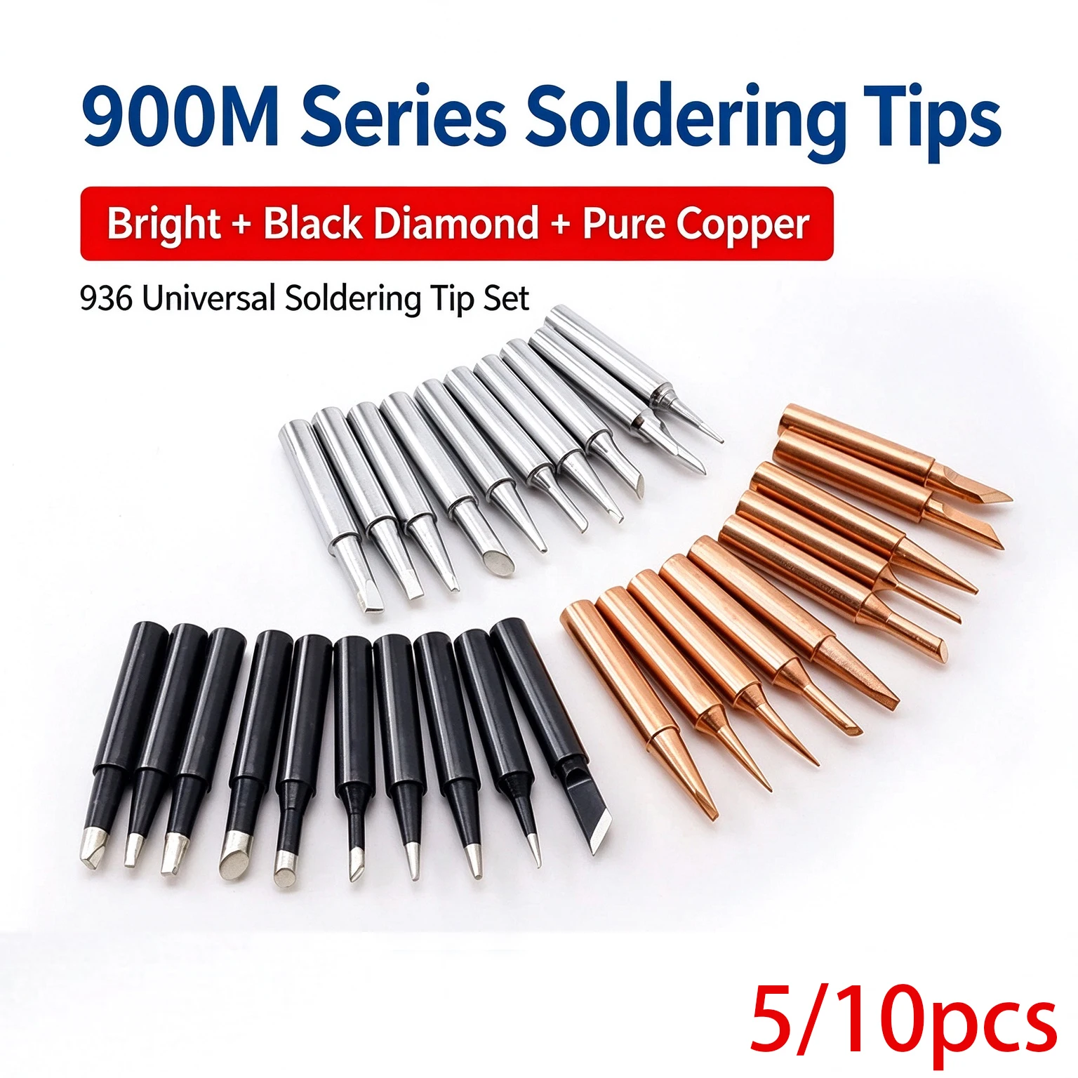 5/10pcs 900M-T Pure Copper Soldering Iron Tip Lead-free Solder Tips Welding Head BGA Soldering Tools Branding Lron