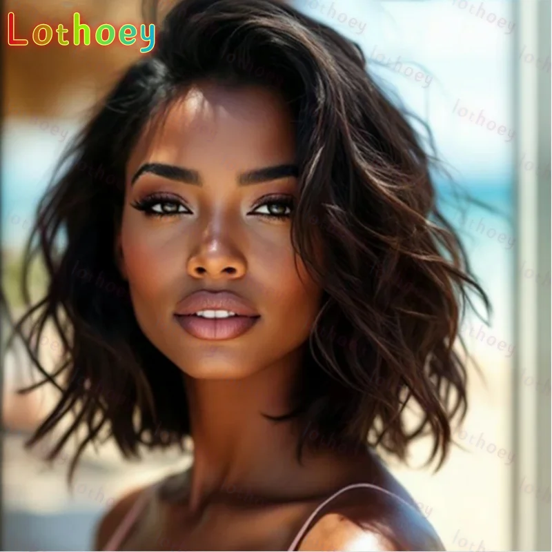 

6 Black Short Wavy Bob 5*5 Part Lace Front 100% Human Hair Wigs For Women Brazilian Remy Hair Colored Glueless 12" Wigs