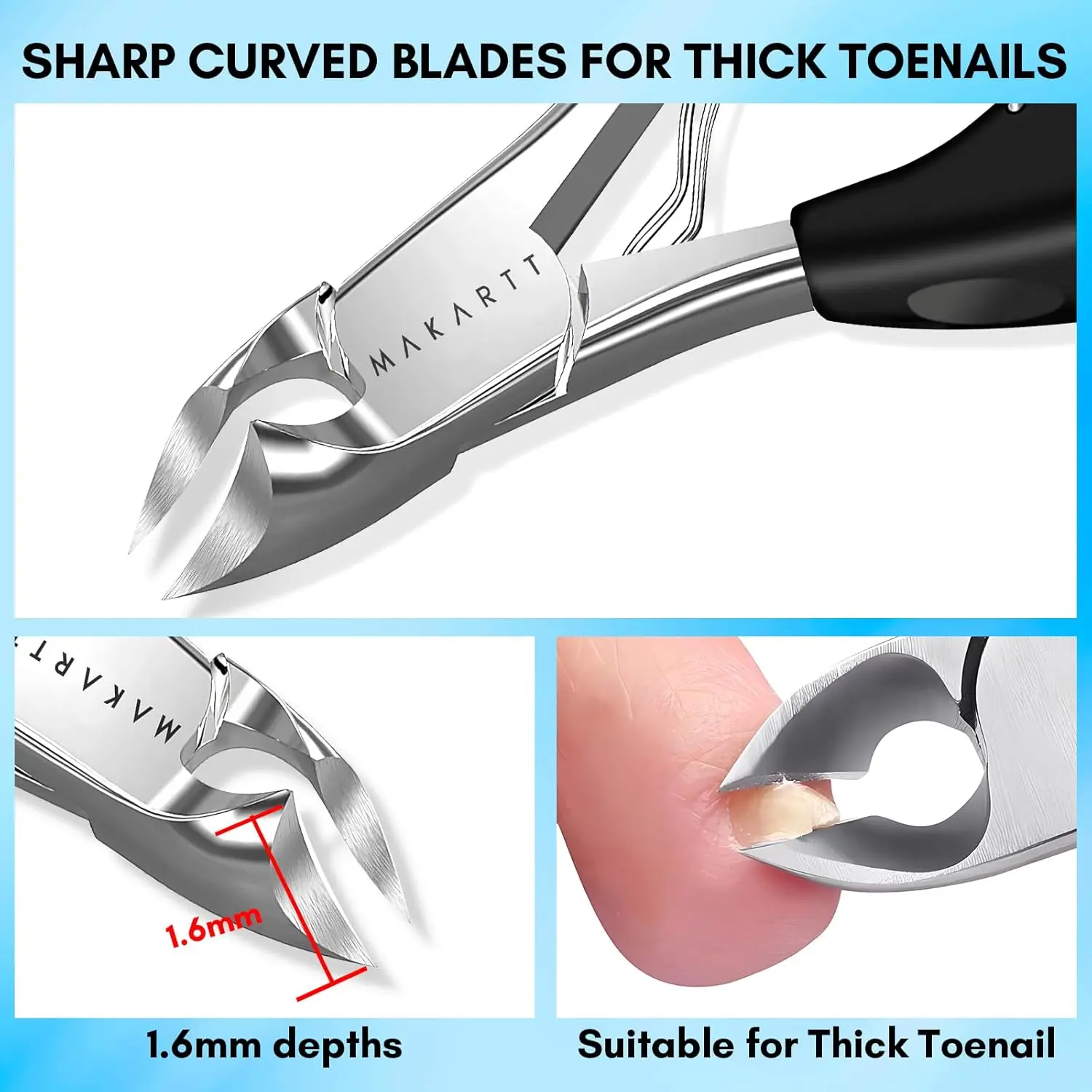 Makartt Toenail Clippers, 5-in-1 Stainless Steel Nail Clipper Set for Thick or Ingrown Toenails, Professional Removal Kit