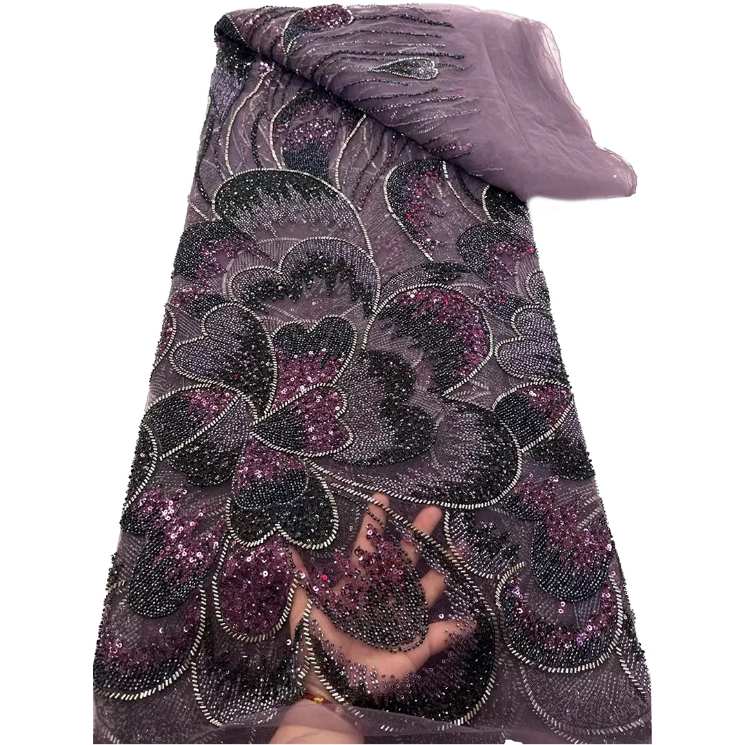 

Hand Beaded French Lace Fabric 2025 Embroidered Swiss Tulle Indian Fabric For Women's Evening Dress And Wedding Party Gown