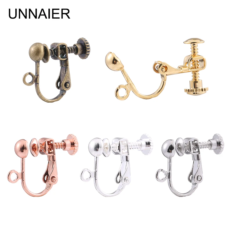 UNNAIER 2/10 Pieces Women Ear Clip Converter Holeless Clip Earrings Vintage Copper Plated Metal DIY Jewelry Material Accessories