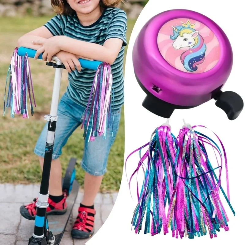 AliExpress NONE Clear Handlebar Bell and Laser Ribbon Kids Bike Cartoon Bell Loud Warning Alarm Clear Sound Outdoor Bike Scooters Decoration