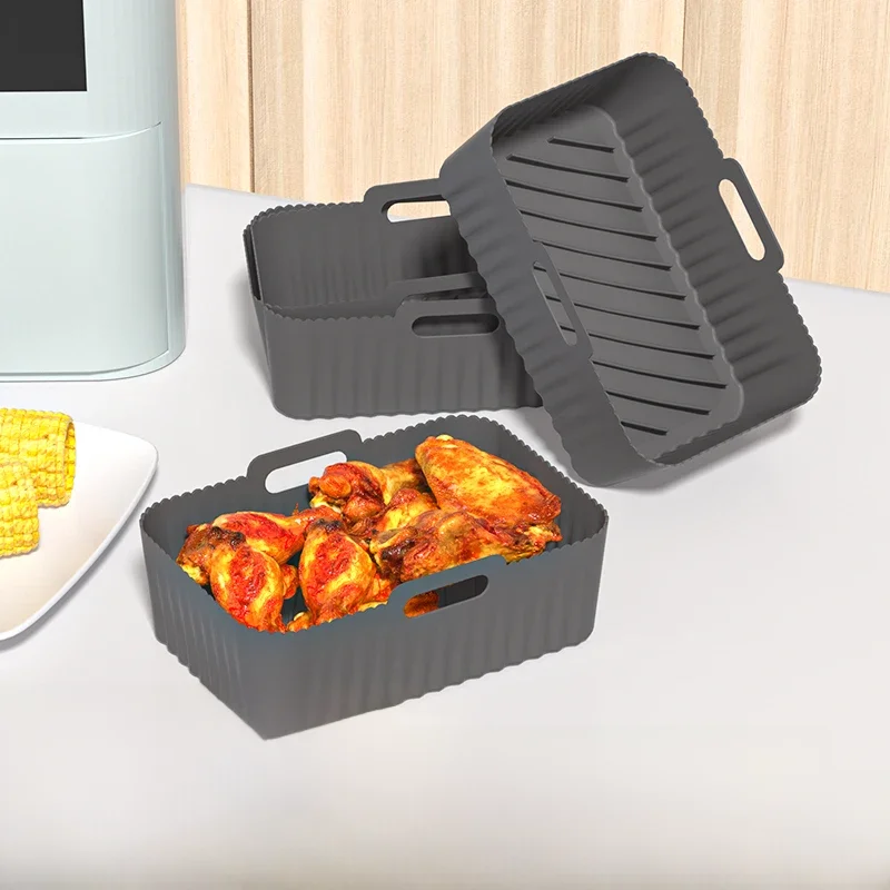 Panier de friteuse à Air rectangulaire antiadhésif, facile à nettoyer, Pot en Silicone, panier de friteuse à Air adapté à la friteuse à Air
