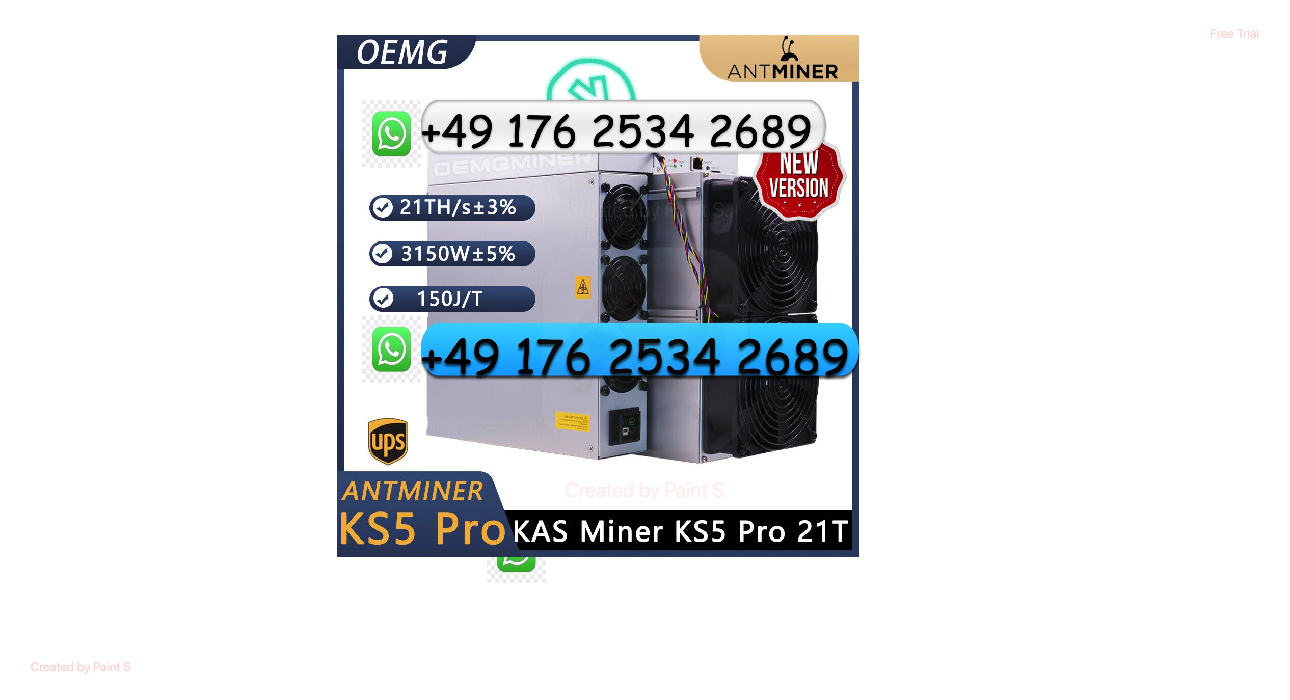 

H! 100% Новый оригинальный Bitmain Antminer KS5 Pro 21Th/s 3150W - Kas Miner с гарантией & Шнур PSU