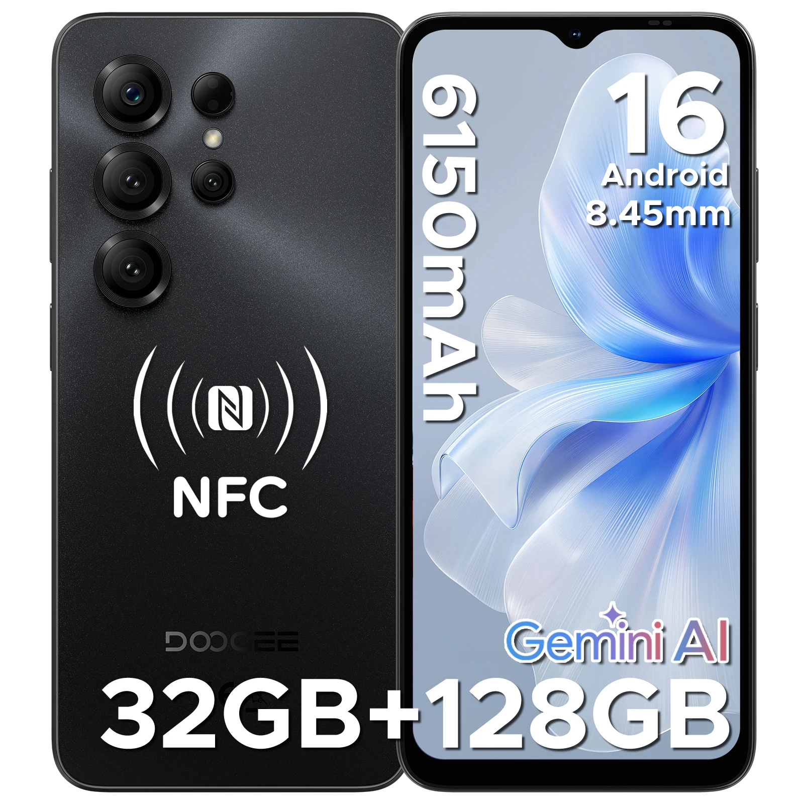 DOOGEE Note56 X PRO Mobile Phone Android 16 90Hz 8.45mm Slim Body 6150mAh Battery 128GB Gemini Al Widevine L1 Smartphone NFC