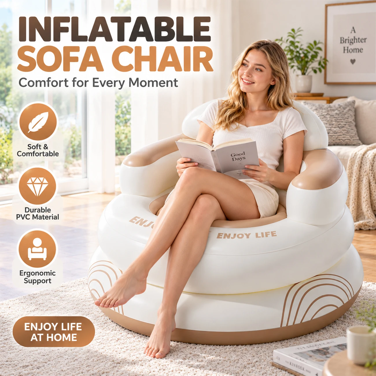 1PC Modular Inflatable Sofa Chair Detachable Design Double Layer Ring Lounge Seat Comfortable Backrest Outdoor Garden Furniture