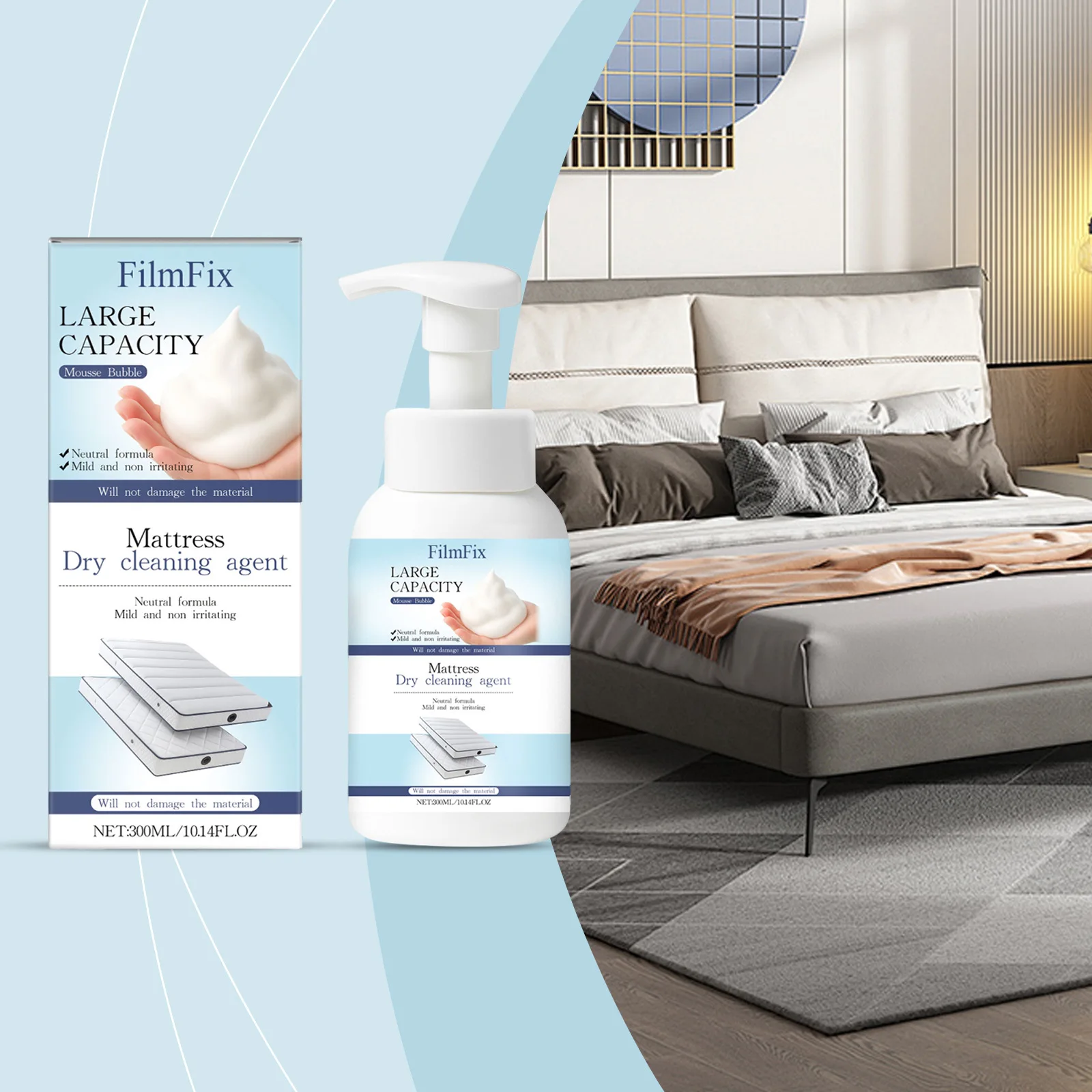 FilmFix Mattress Cleaner Low Foam No Rinsing Neutral PH Fabric Safe Light Dark Colors Pump Head Precise Control Stain Odor Remover Spot Cleaning Spray