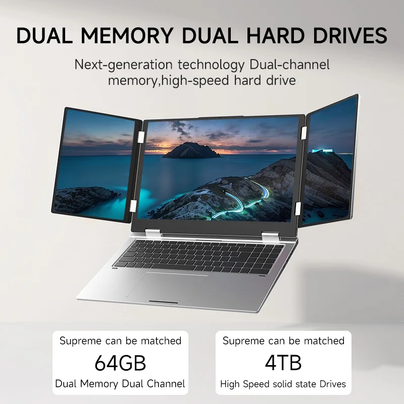 New 16-inch dual-screen 10.5-inch laptop Intel i5 12th Gen WiFi 6 fingerprint unlocked Windows 11 Pro metal body Dual fan coolin