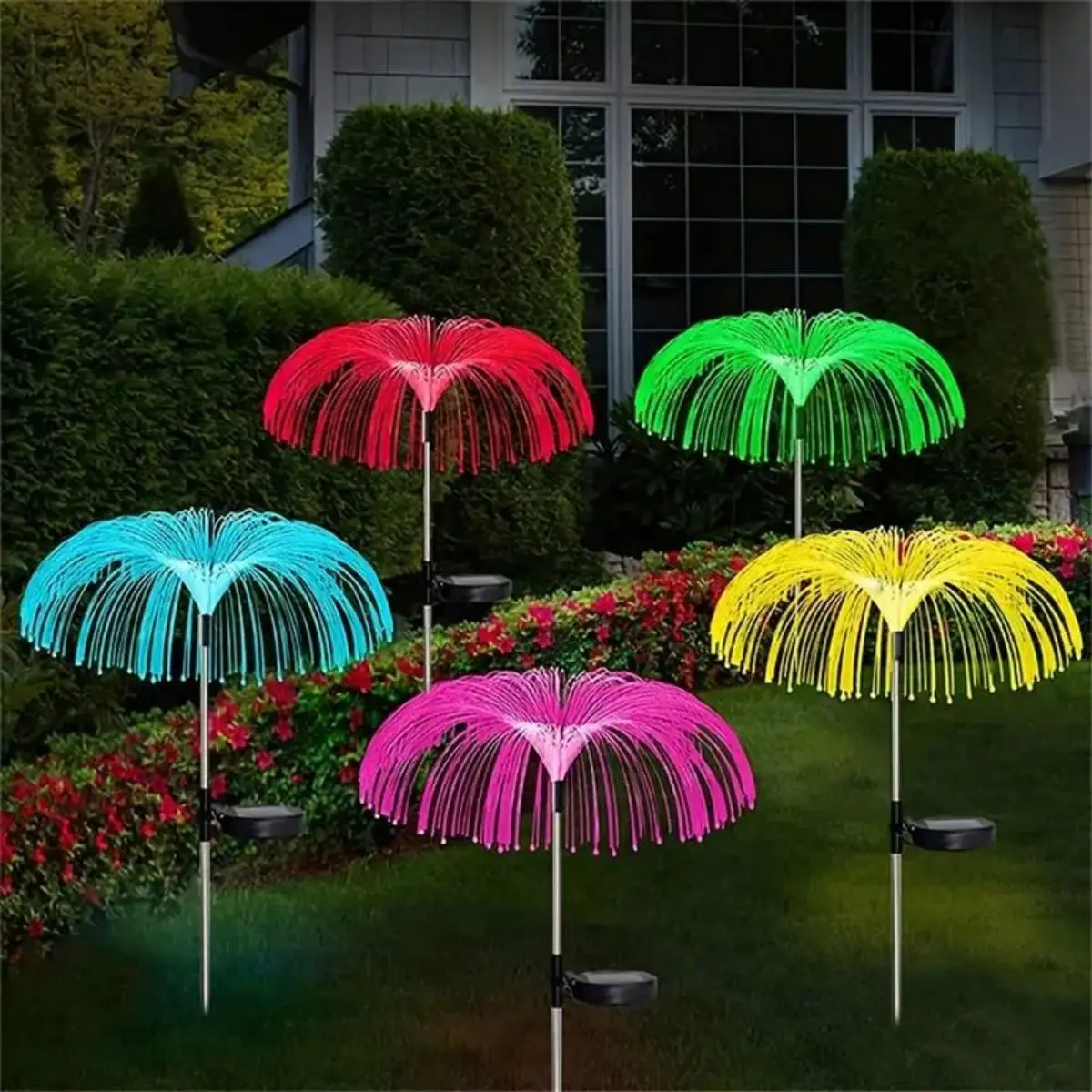 solar jellyfish lamp, waterproof 7 color gradient single and double jellyfish solar garden lamp garden decorative garden light