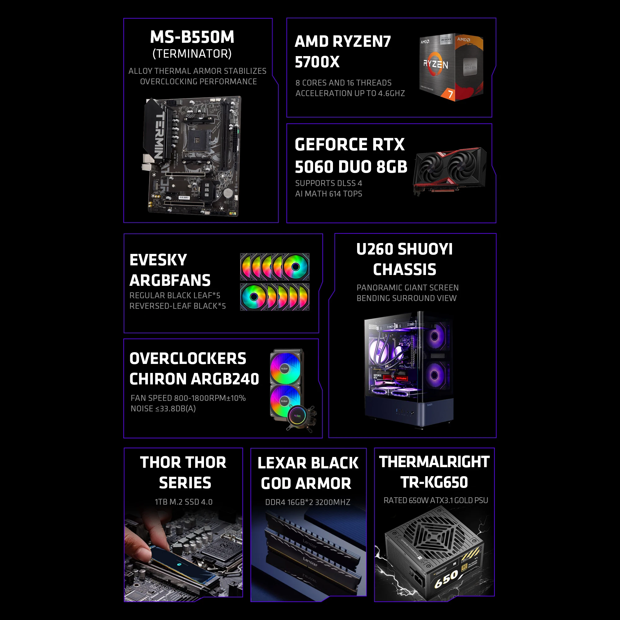 YEAH MAGIC Arcane Z1 Gaming Desktop Prebuilt PC Ryzen 7 5700X NVIDIA RTX 5060 32GB DDR4 RAM 1TB M.2 NVMe SSD Windows 11 WIFI