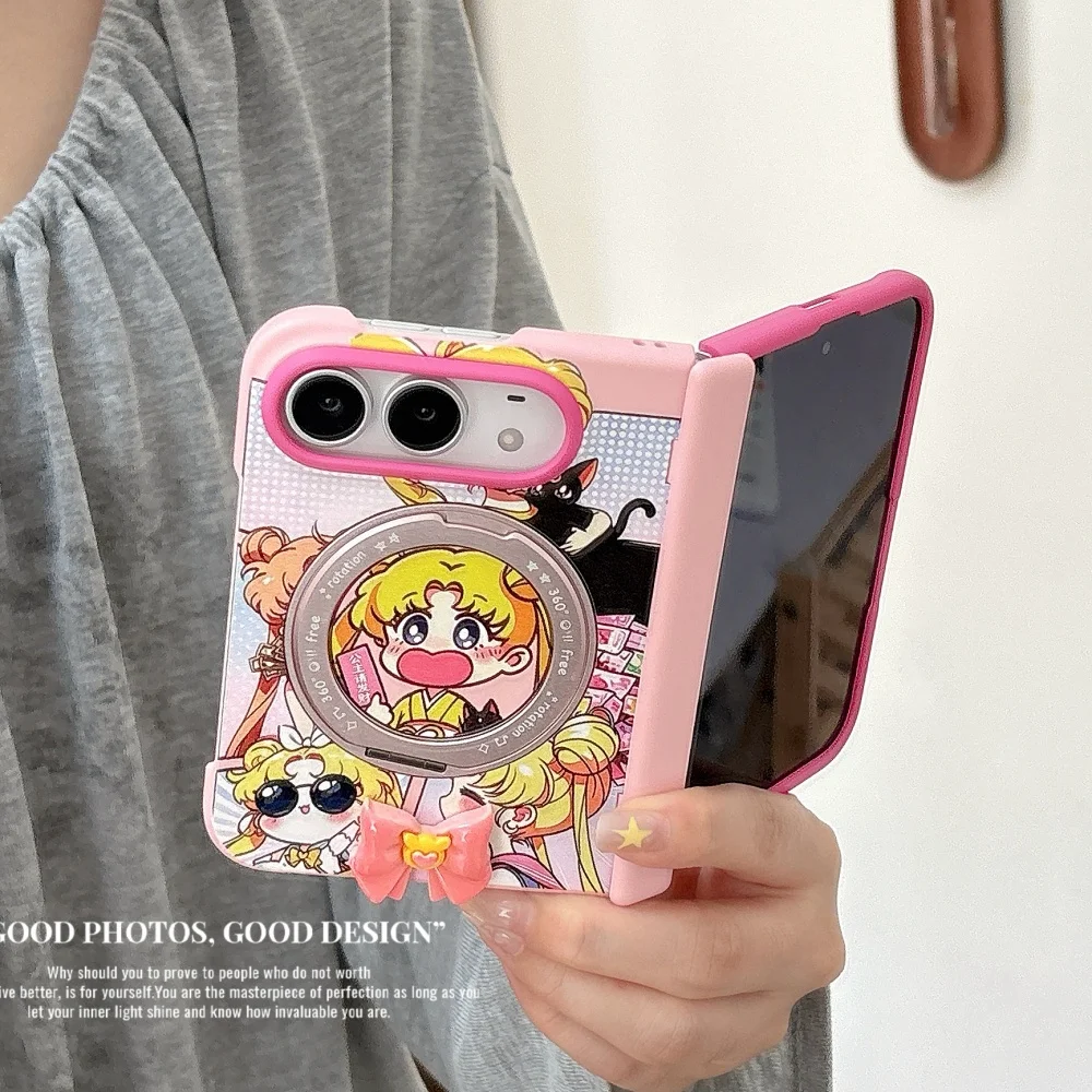 New Ins Cute Anime Cartoon Girl Magnetic Phone Case For iPhone Duo Cover With Magsafe Holder, Fashion Anti-Fall Protective Cases