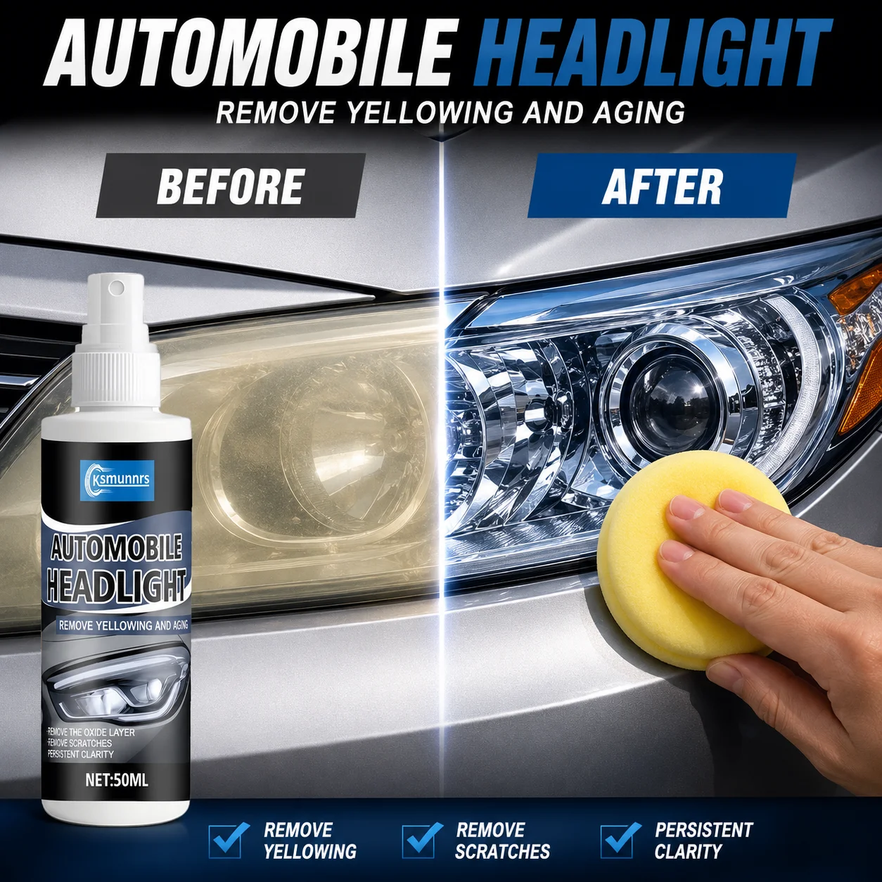 Headlight Restoration Spray for Yellowing Oxidation Removal and Lens Clarity Renewal