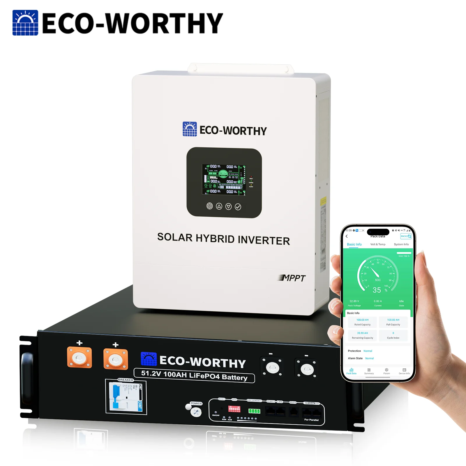 

ECO-WORTHY Домашняя резервная система питания 48В 100Ач LiFePO4 с Bluetooth | Автономный инвертор UL1973 & UL9540A & CEC +5kW 48V