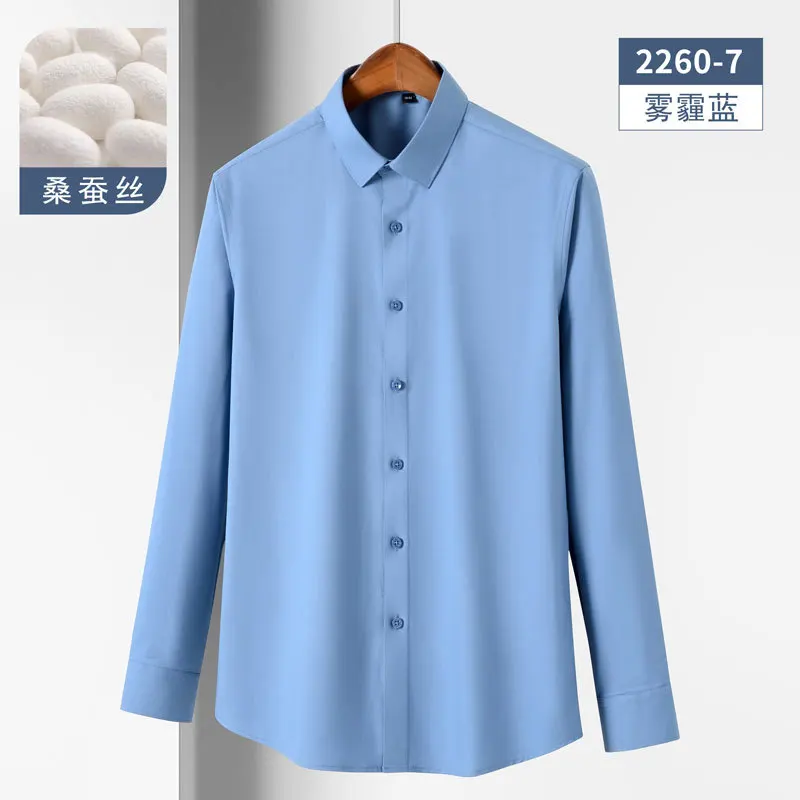 New high-grade mulberry silk Tencel vertical non-ironing men's business long sleeve shirt