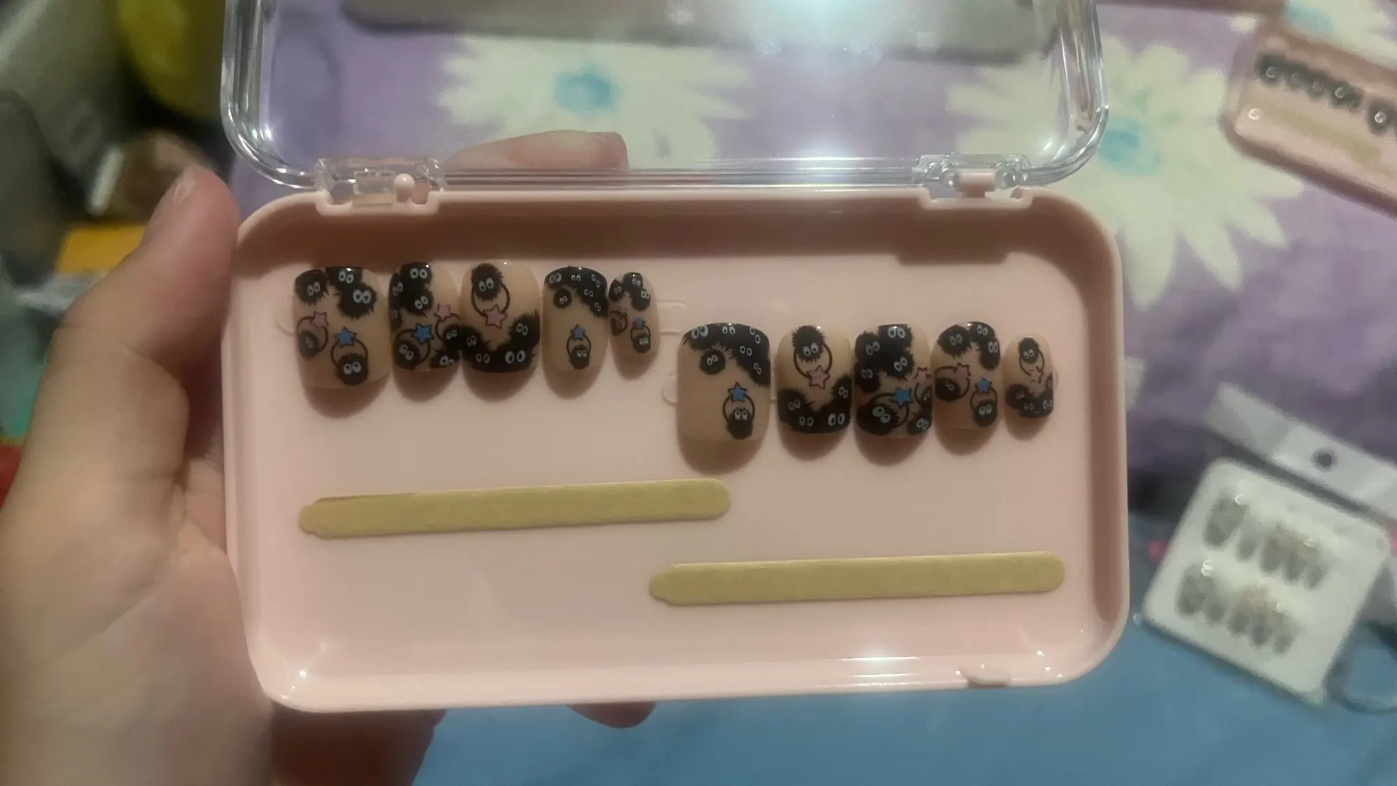 24Pcs Square Short Coverage Press On Nails Halloween Funny Fake Nails Cute Briquette Reusable False Nail Star Wear Nails photo review