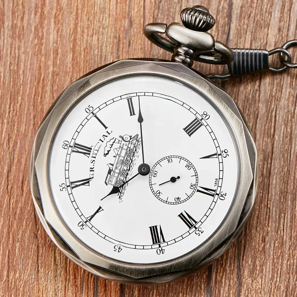 Antique Silver London Pocket & Fob zegarki ręcznie nakręcany szkielet mężczyźni kobiety mechaniczny zegarek kieszonkowy z łańcuszek z wisiorem naszyjnik — zdjęcie 2