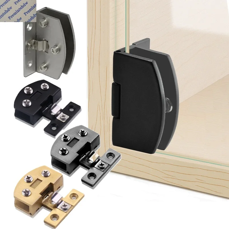 4Pcs Zinc SUS304 No Drill Cabinet Glass Door Hinge Wine Cupboard Bookshelf Display Showcase Gold Chrome Black