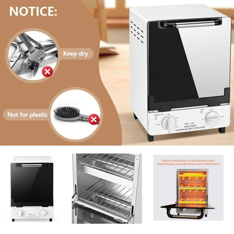 Стерилизатор высокой температуры из нержавеющей стали на 10 л. Шкаф для сухого распределения тепла с 2 слоями быстрого нагрева и таймером для инструментов для ногтей/салона.