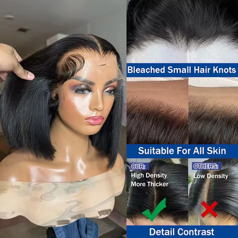 13x4 الدانتيل أمامي بوب شعر مستعار شعر الإنسان 200% الكثافة الدانتيل الجبهة الباروكات قبل قطعها شعر مستعار مستقيم شعر الإنسان الطبيعي الأسود للنساء #4