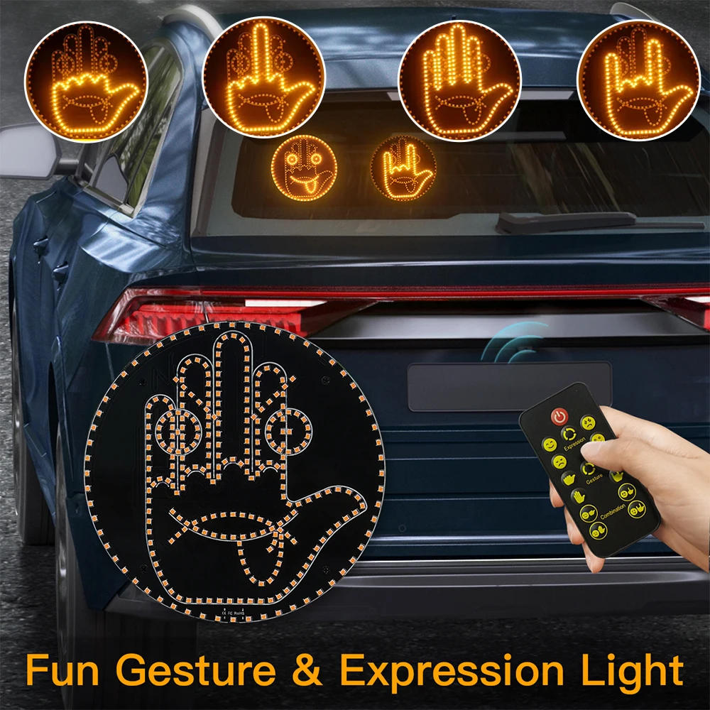 Luz LED para Coche con Forma de Palma de la Mano, Luz de Gesto con el Dedo Medio, Luz de Palma Luminosa para la Carretera