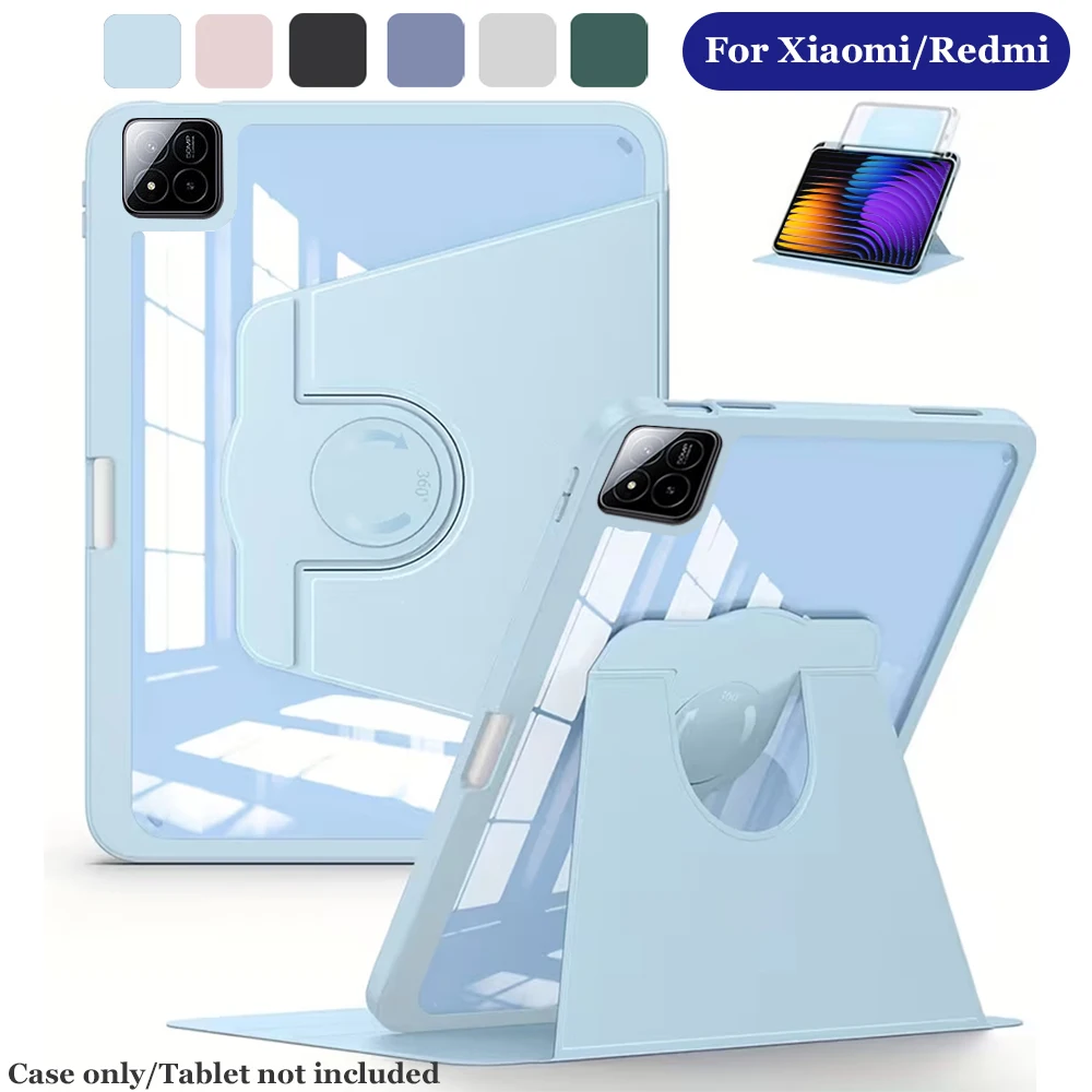 360 °   Drehbare Transparente Acryl-Hülle für Xiaomi Mi Pad 6/7/8 Pro Redmi Pad 2/SE mit Stifthalter Stoßfeste Smart-Standhülle