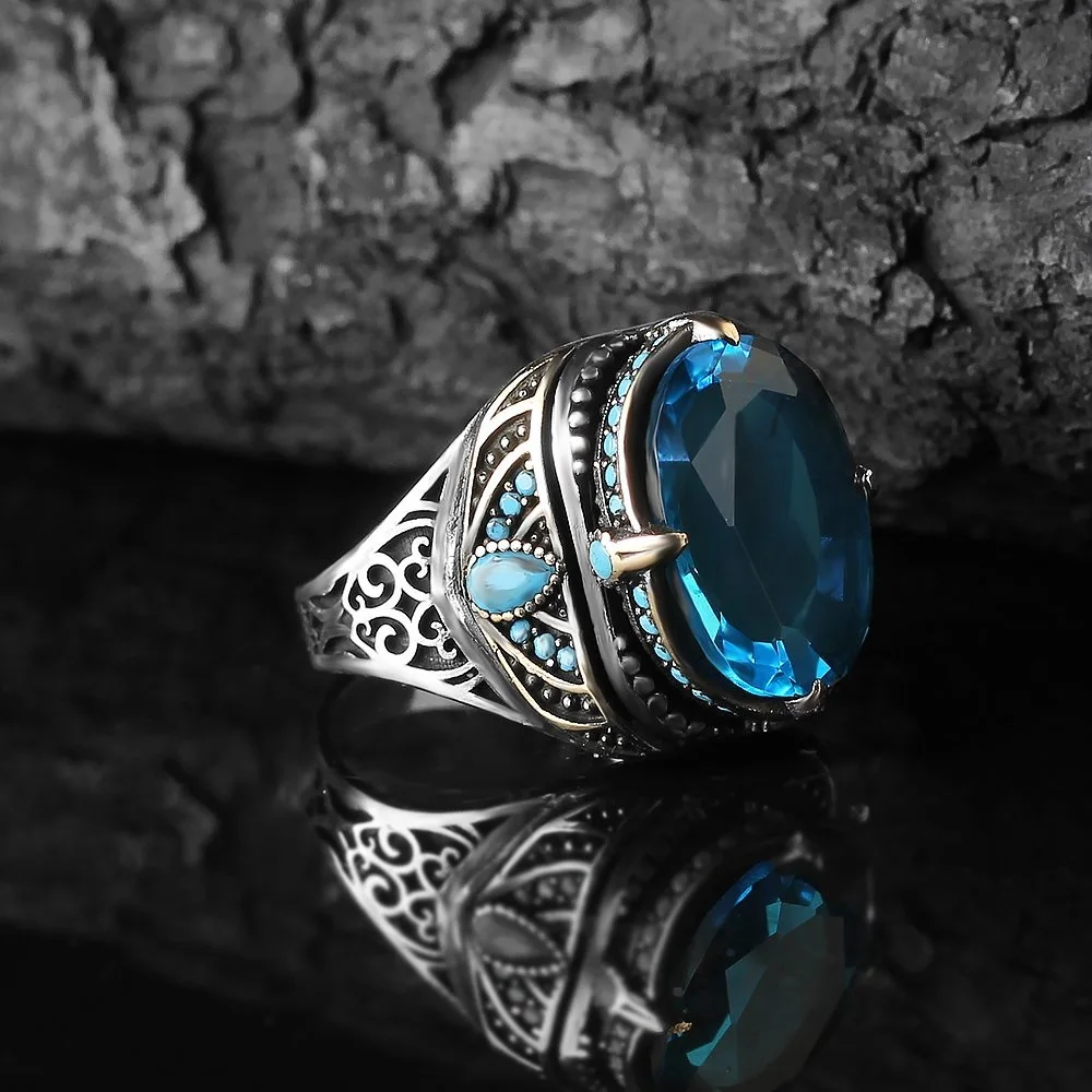 

Real 925 Sterling Silver Natural Stone Ring For Men Zircon Agate Gemstone Jewelry Fashion Vintage Gift Men's Accessory All Size