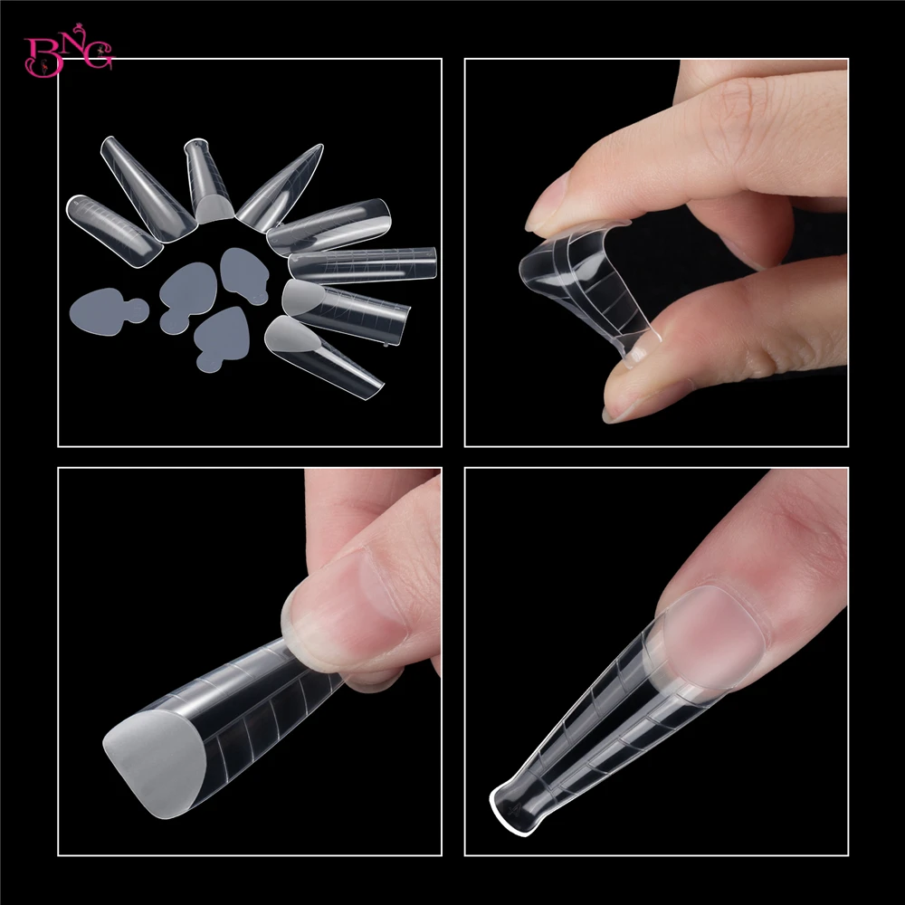 Bng Duet Systeem Dubbele Vorm Set Voor Manicure Franse Manicure Vierkante Amandel Herbruikbare Siliconen Nagelsticker Top Mal Nail Art Tools