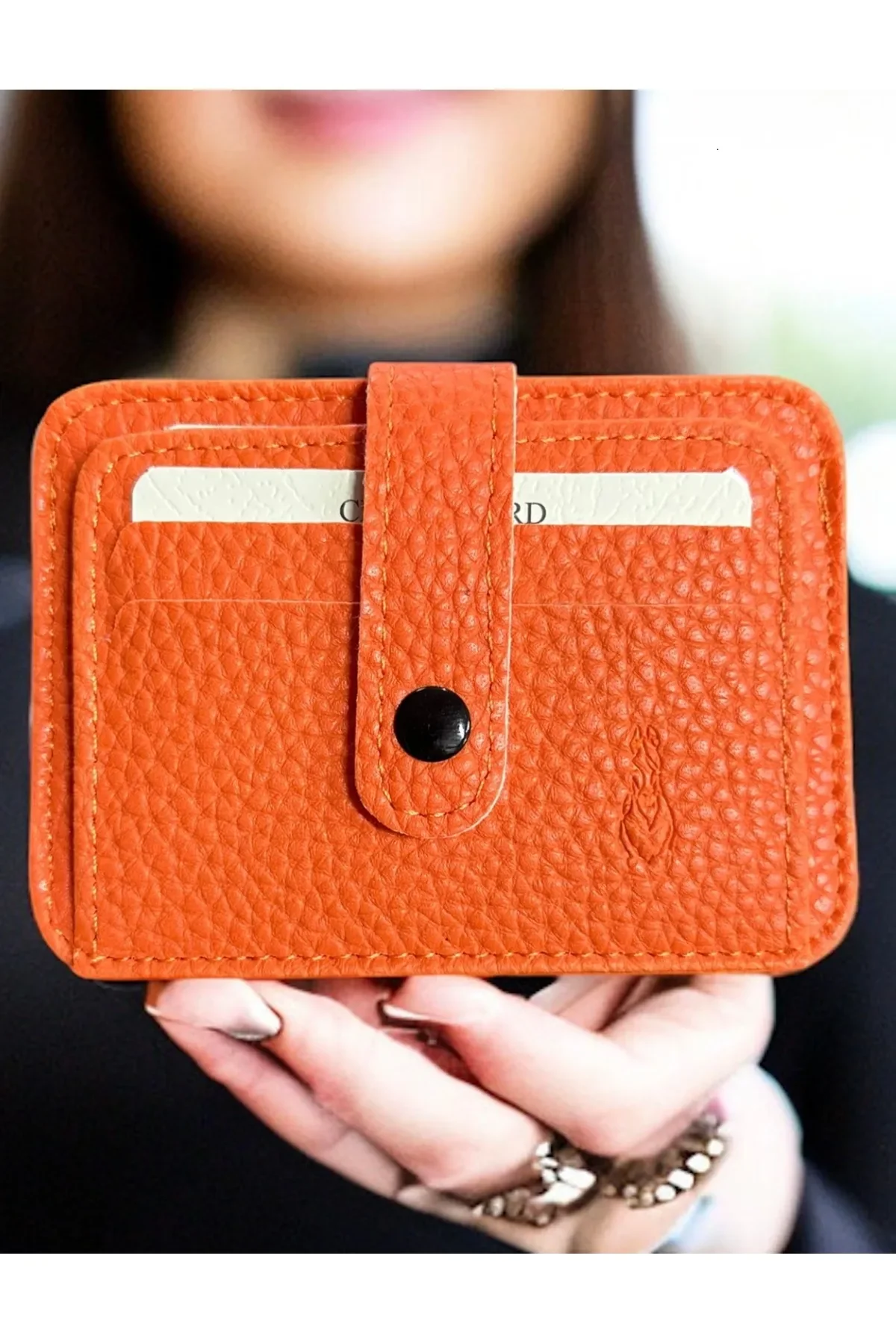 Vegan Leather Unisex Orange Card Holder - Stylish Design, with Gift Package