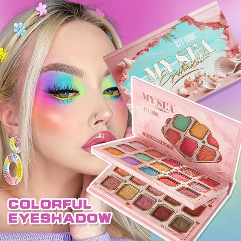 30 Shades My Sea Themed Colorful Eyeshadow Palette, Matte Shimmer Glitter Rainbow Bright Eye Shadow, Highly Pigmented Blendable Vibrant Eye Makeup for Festival Carnival Party