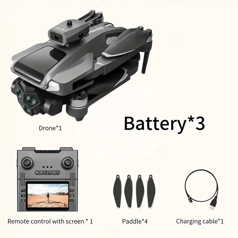 طائرة بدون طيار M66 ثلاثية البطارية بدون فرش مع جهاز تحكم عن بعد للشاشة - التحكم بالإيماءات، التصوير الفوتوغرافي للتكبير، تجنب العوائق الذكية