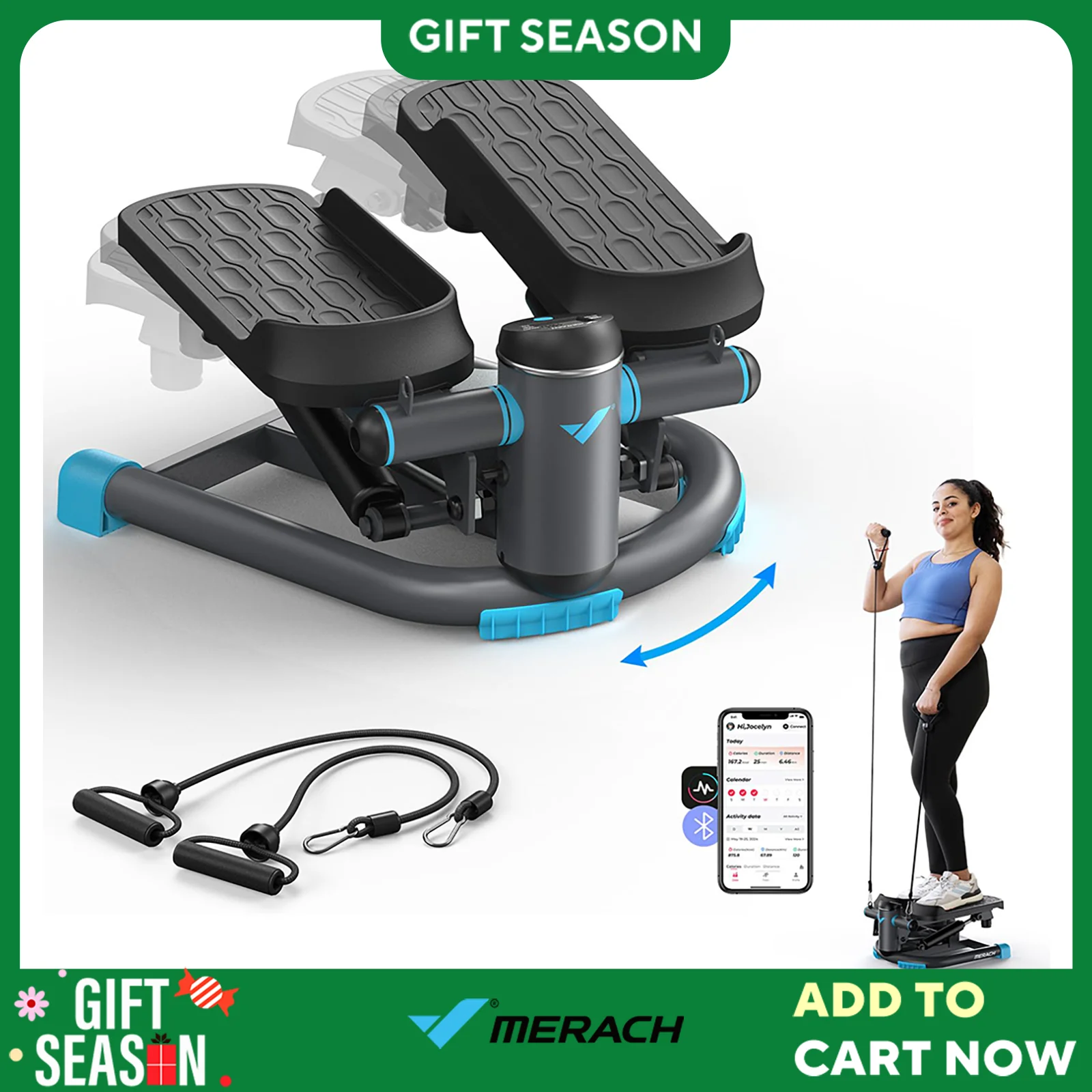 MERACH Stepper Upgrade Dual-Action Stepper 330LBS Capacity Exercise Equipment with Resistance Bands for Home or Gym Body Workout