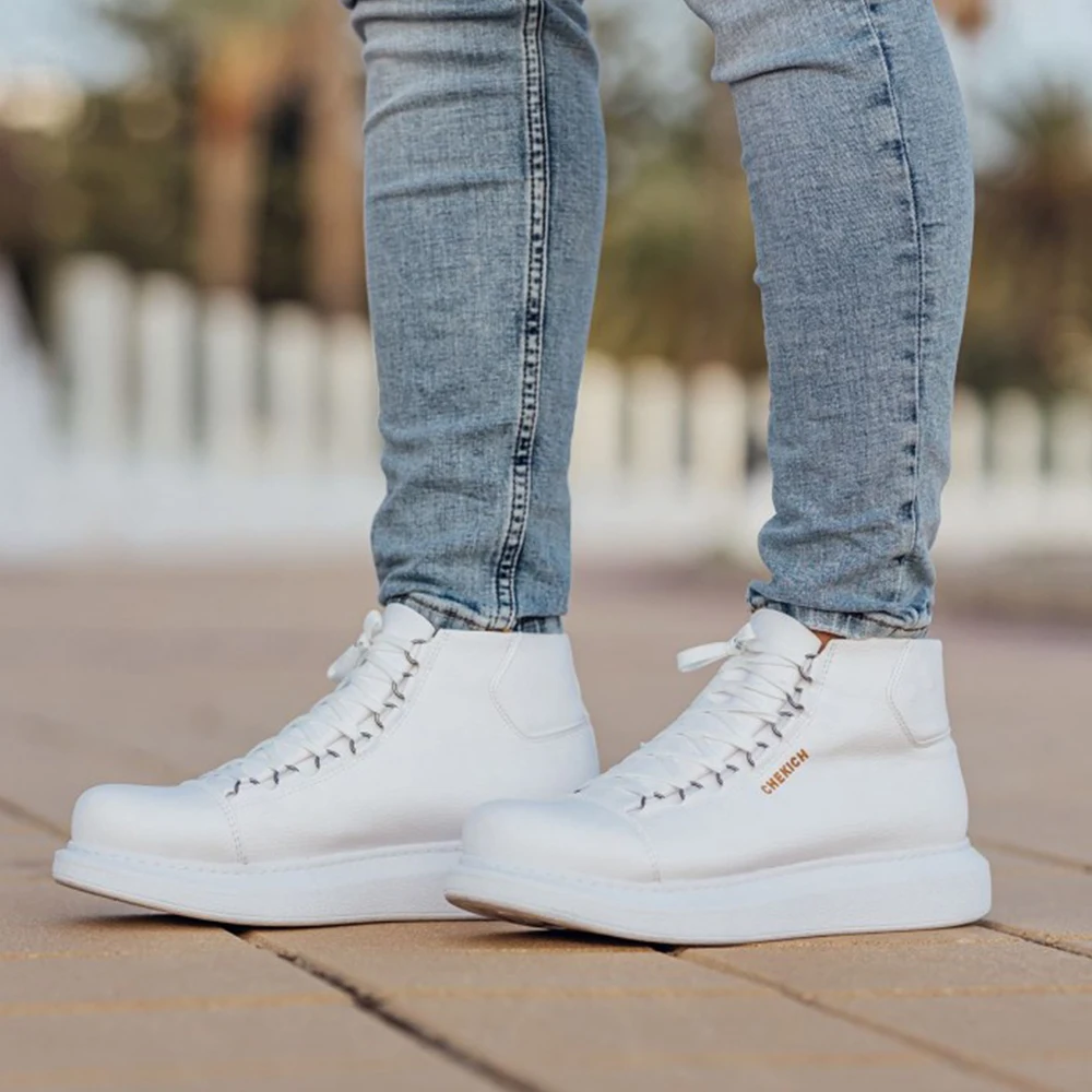 FOH Store Men Women Boots Shoes White Artificial Leather Lace Up Sneakers 2023 Comfortable Flexible Fashion Wedding Orthopedic Walking Sport