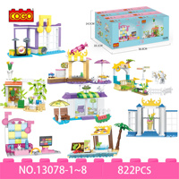 COGO Holiday Seaside Castles - 8-in-1 Playground, Winter Snow House Building Blocks Set for Girls DIY Gift(854 Pcs)