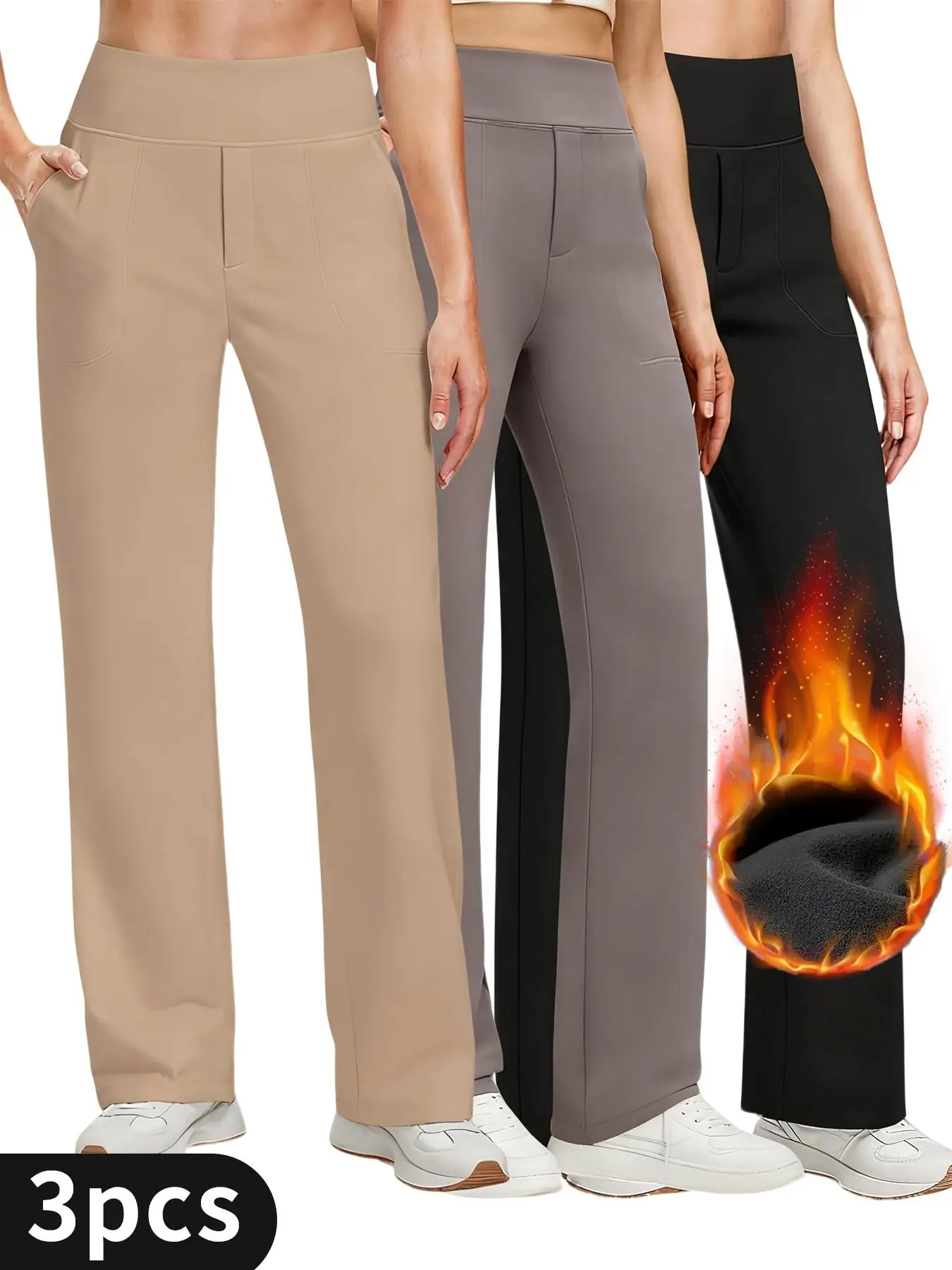 3-teilige Damen-Hose mit hoher Taille und geradem Bein – bequeme Hose mit lockeren Taschen, stilvoll, vielseitig, für den Winter, lässig, unverzichtbar