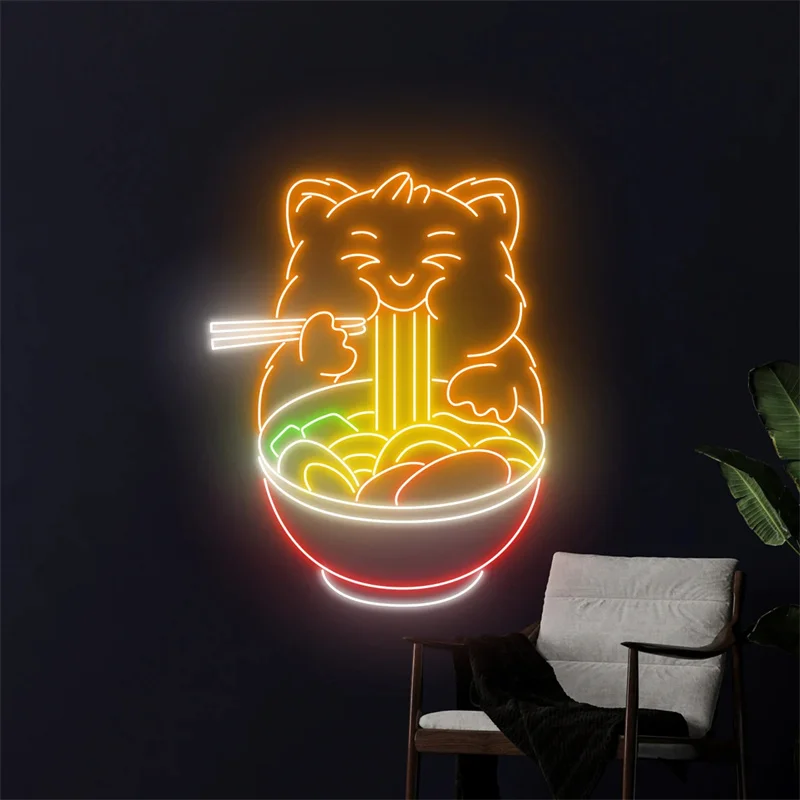 Dog Eating Ramen Neon Light, Dog Eats Japanese Noodle Led Sign, Dog Japan Ramen Neon Sign, Dog Animal Room Wall Decor