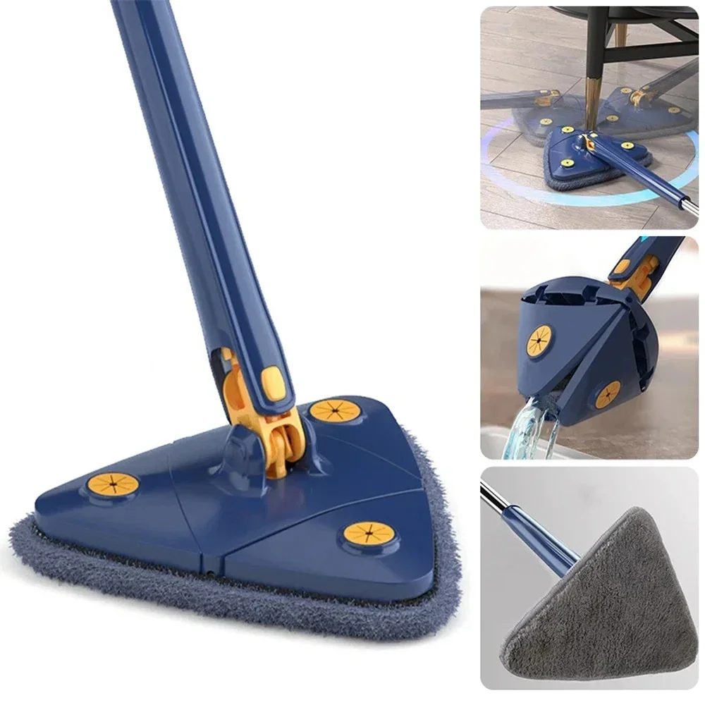 Telescopic triangular mop self-twisting water triangular extended mop floor squeeze free hands wash lazy tool rotating household