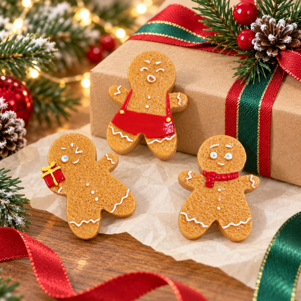 Cute Gingerbread Man Resin Charms Christmas Miniature Decorations for DIY Keychains Hair Clips Phone Cases and Holiday Crafts