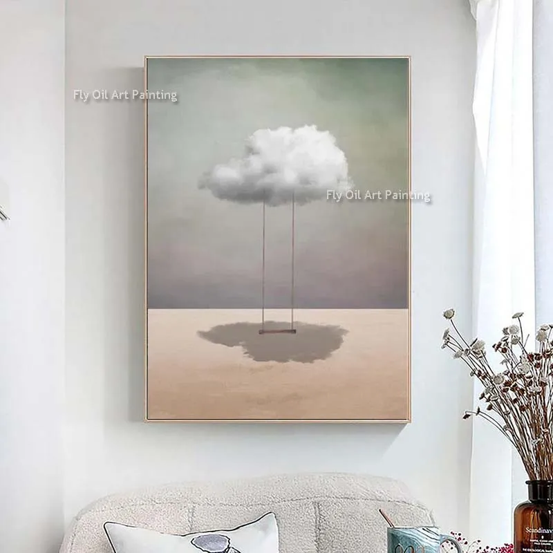 Surreal Crescent Moon Cloud Desert Landscape Fantasy Sci-Fi Oil Painting Abstract Modern Whimsical Canvas Art  Home Decor