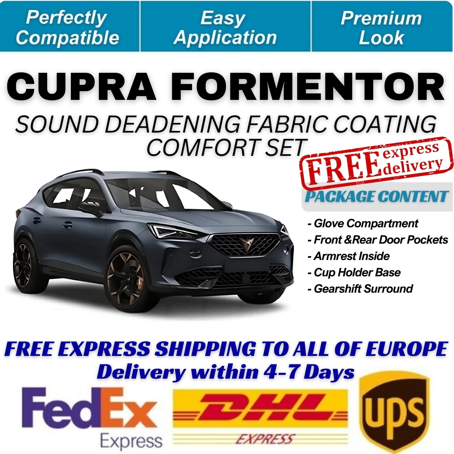 Cupra Formentor Sound Deadening Fabric Coating Comfort Set -Soundproofing & Vibration Control - FREE EXPRESS SHIPPING 4-7 DAYS