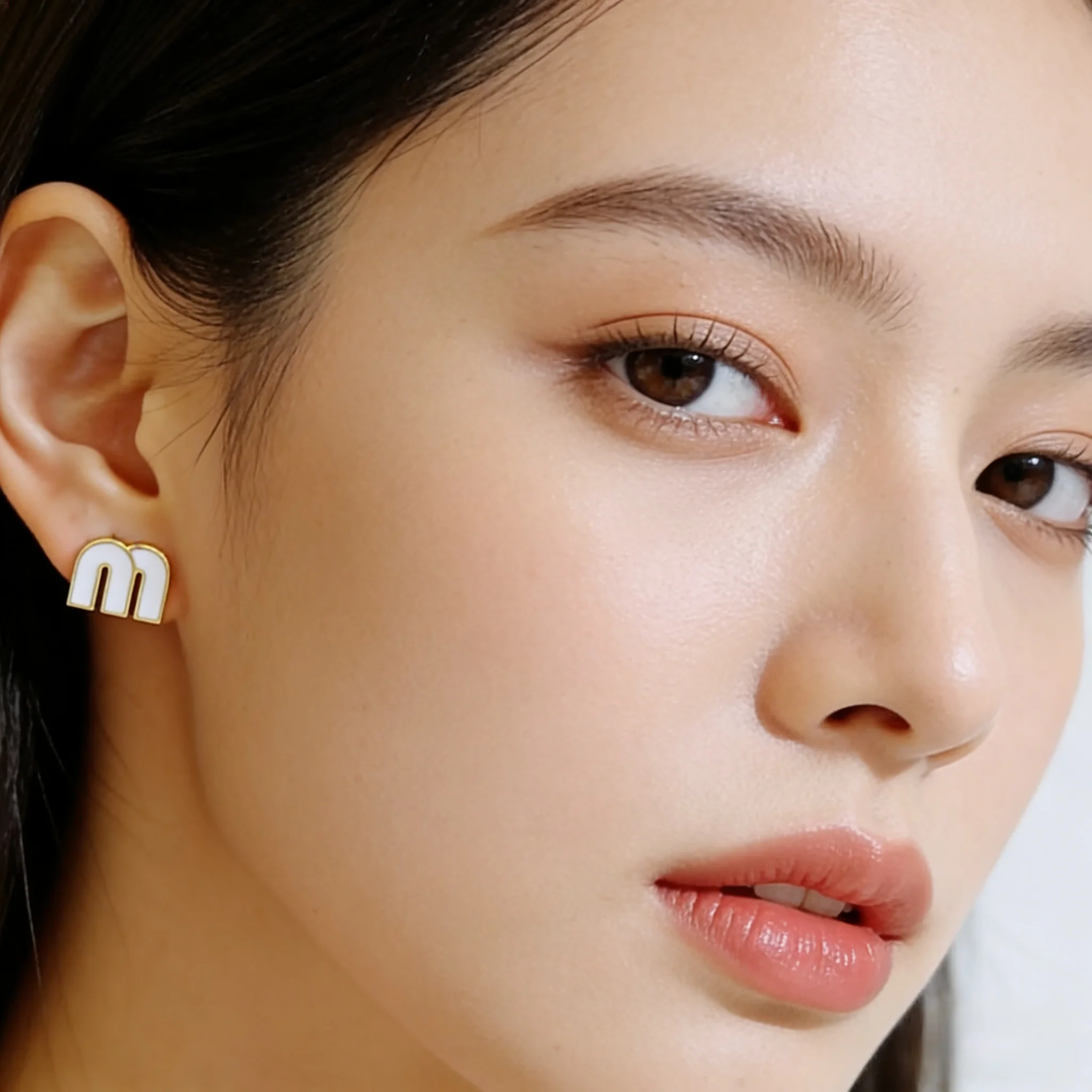 Letter M Stud Earrings 2PCS Stainless Steel Initial Earrings Cute Tiny Enamel Alphabet Earrings Hypoallergenic Jewelry Gift