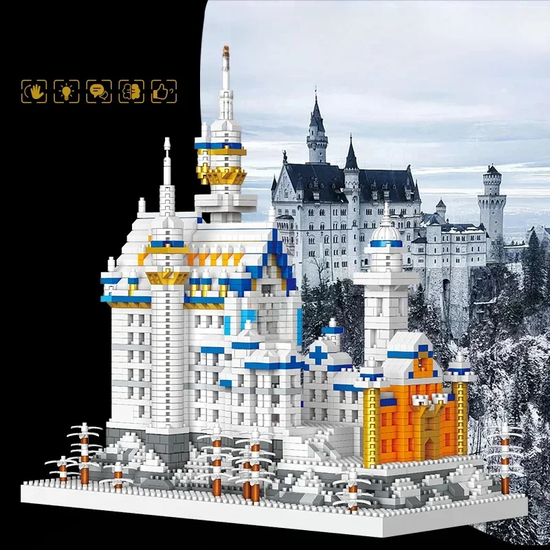 Duitsland Zwaan Steen Kasteel Micro Bouwstenen Set, Beroemde Wereld Architectuur Model Creatieve Collectie Bouwspeelgoed voor volwassenen - afbeelding 2