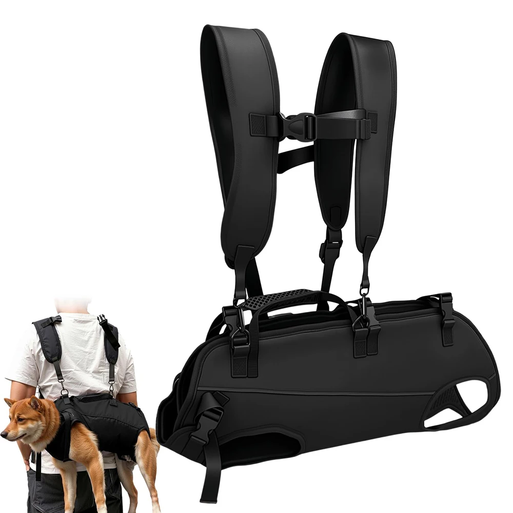 Sac à dos de transport pour animaux avec poignée, écharpe de portage et harnais de levage pour chiens âgés, sac à dos de soutien d'urgence pour promenades, voyages, randonnées, vélo, moto.