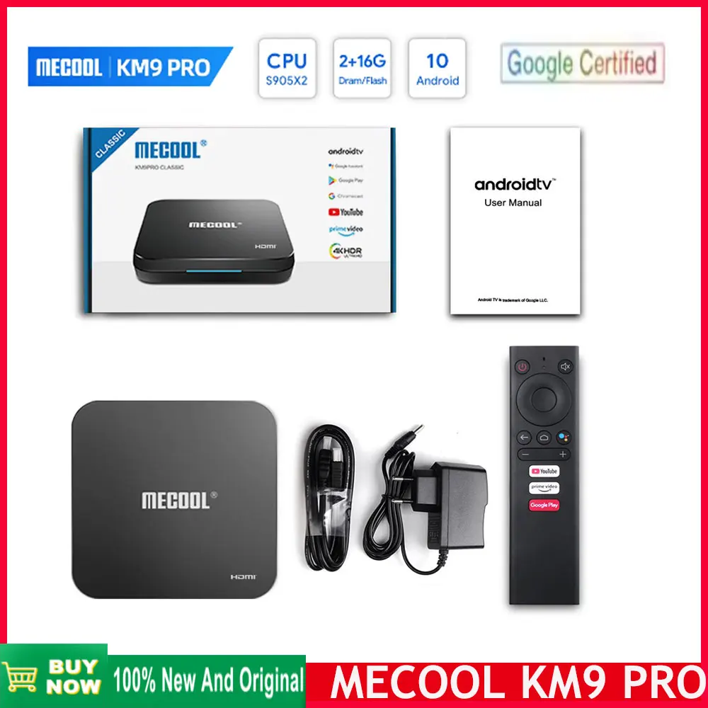 [Genuine]Latest MECOOL KM9 PRO 2GB 16GB Android tv 10.0 Google Certified smart TV Box S905X2 4K Voice 2.4G 5G Dual Wifi  KM9ATV