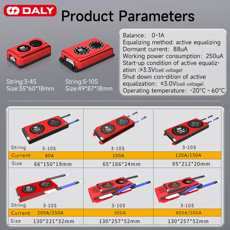 BMS 1A Balancer prądu 3S 4S 6S 7S 8S 10S Daly Bms 12V 24V 36V 30A 60A 80A 100A 120A 150A 200A 500A Lifepo4 akumulator litowo-jonowy wentylator