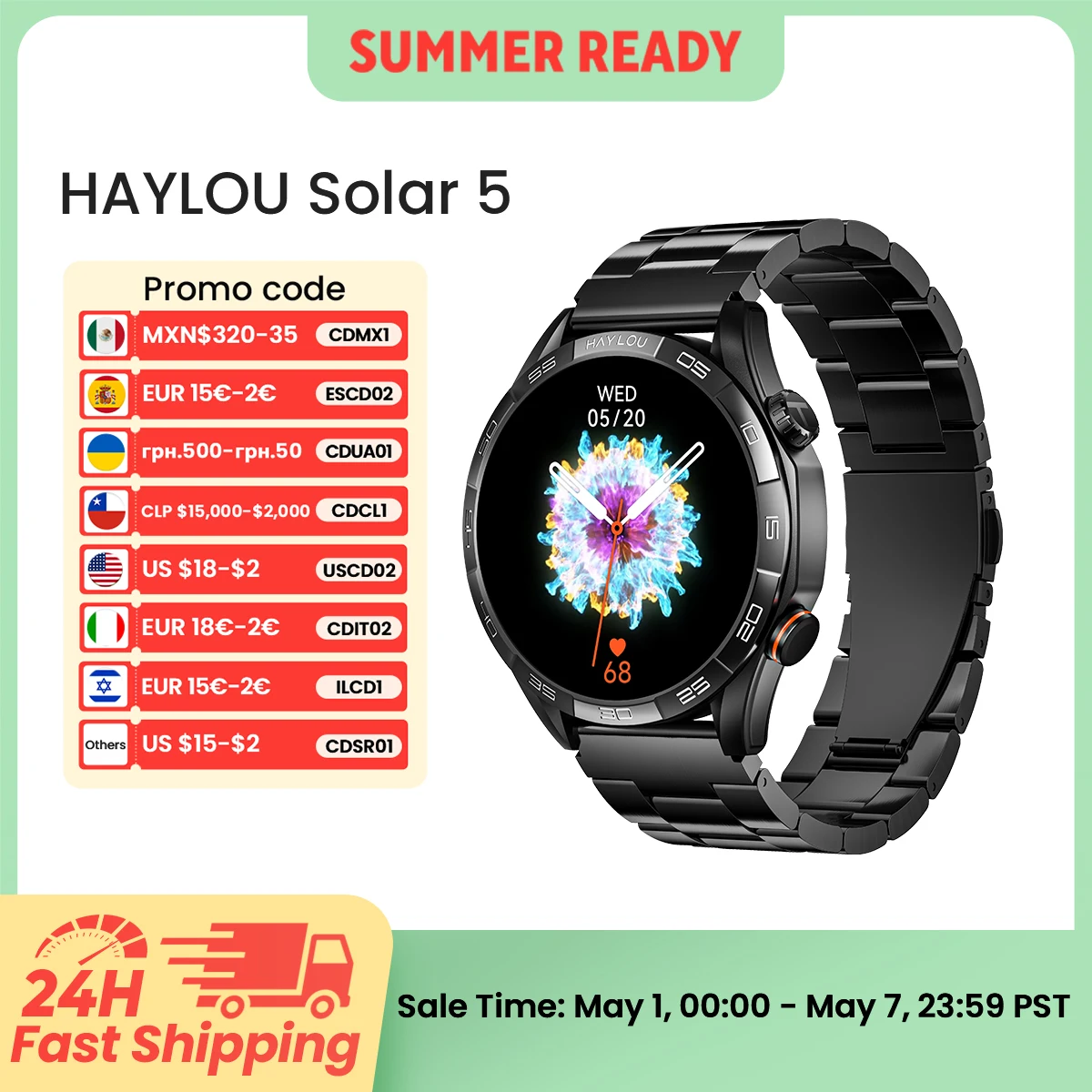 HAYLOU Solar 5 Voice Calling Smartwatch 1.58'' AMOLED Display 60Hz Smart Watch 24H Health Monitoring Sports Smartwatch for Men
