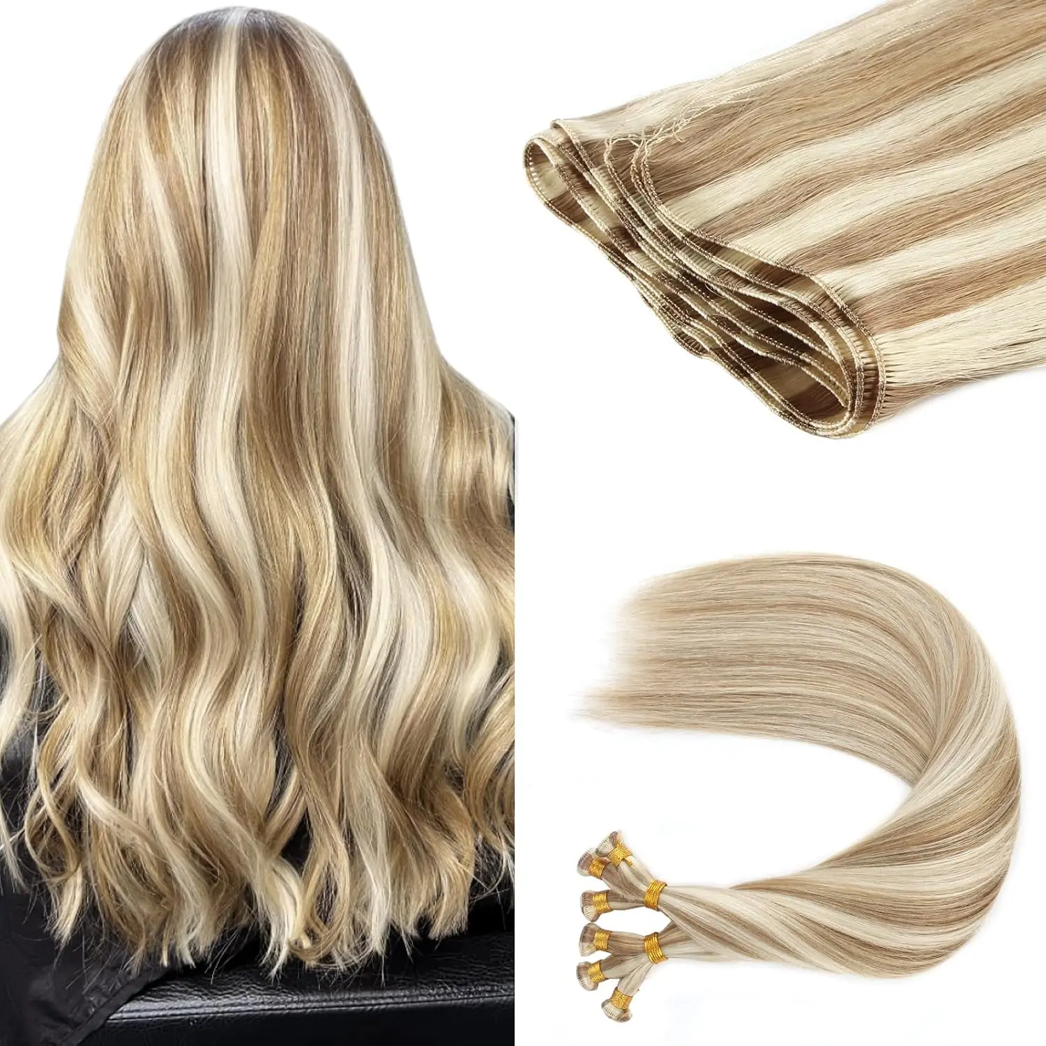 

Sixstarhair 3Pieces Hair Extensions Sew In Extensions 50G 18/20Inch Hand Tied Weft Extensions Real Remy Human Hair For Women
